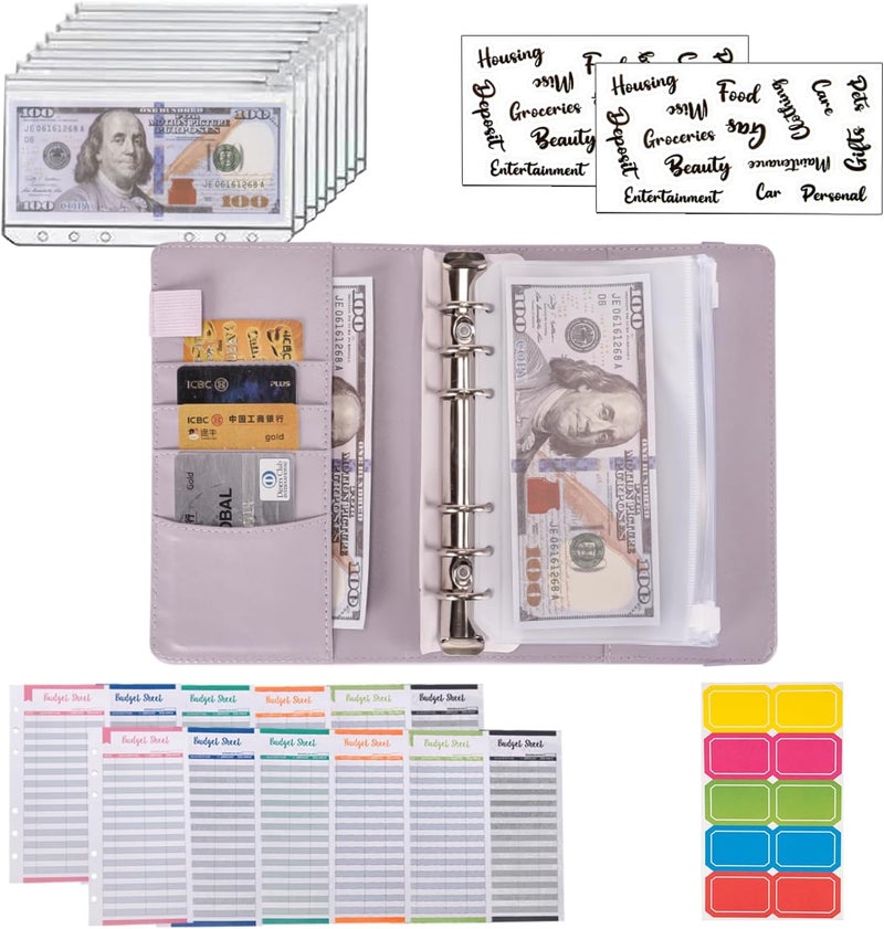 NICOOTHBudget Binder Cash Envelopes A6 Money Saving Binder with Zipper envelopes (A6purple) - Image 4